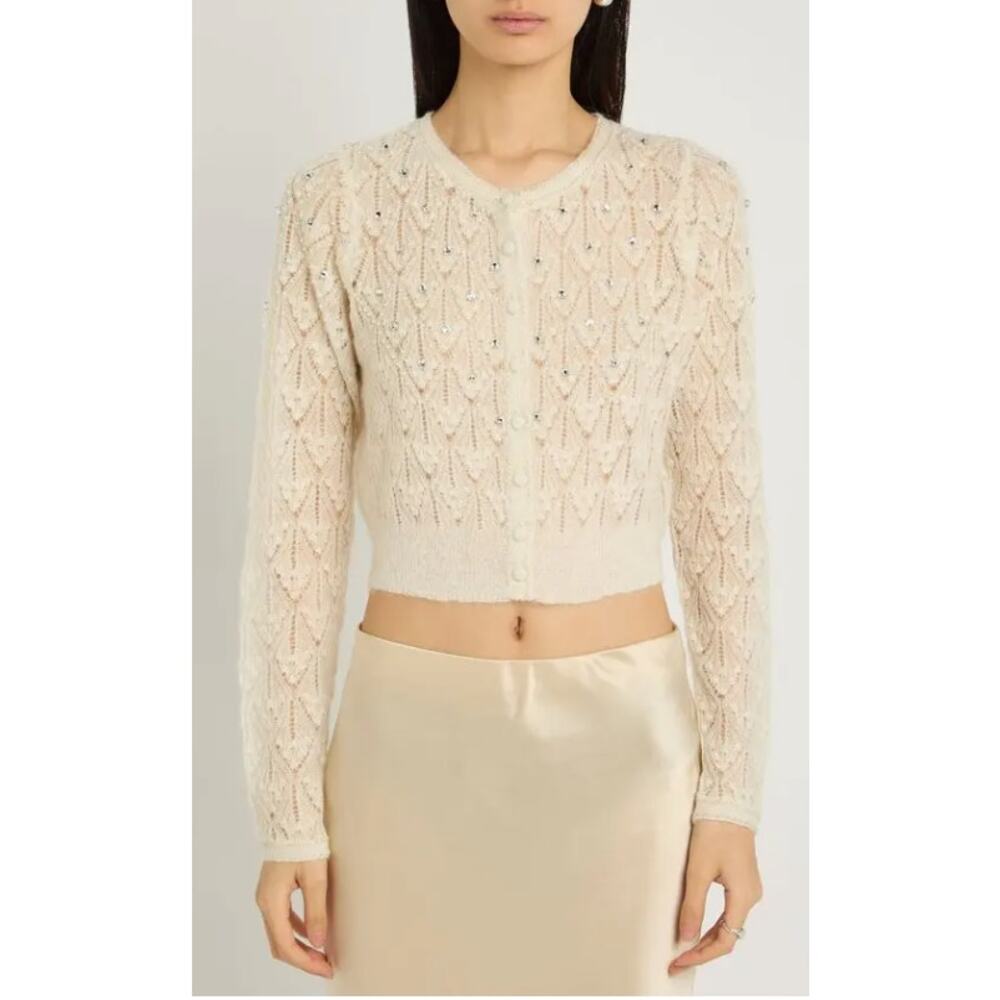 Loveshackfancy Calico Embellished Pointelle Cardigan Sz Small NWT